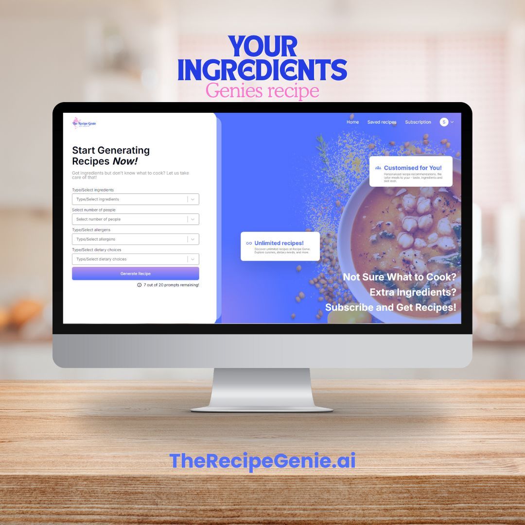 recipegenieai's tweet image. Not sure what to make for dinner? 🥘 The Recipe Genie creates meals based on your ingredients! 🧞‍♂️ Save time and money while cutting down on food waste. Save recipes to your own cookbook! 🌟 #TheRecipeGenie #AIRecipeGenerator #WhatToCookNext #QuickMeals #SaveTime #HomeCooking