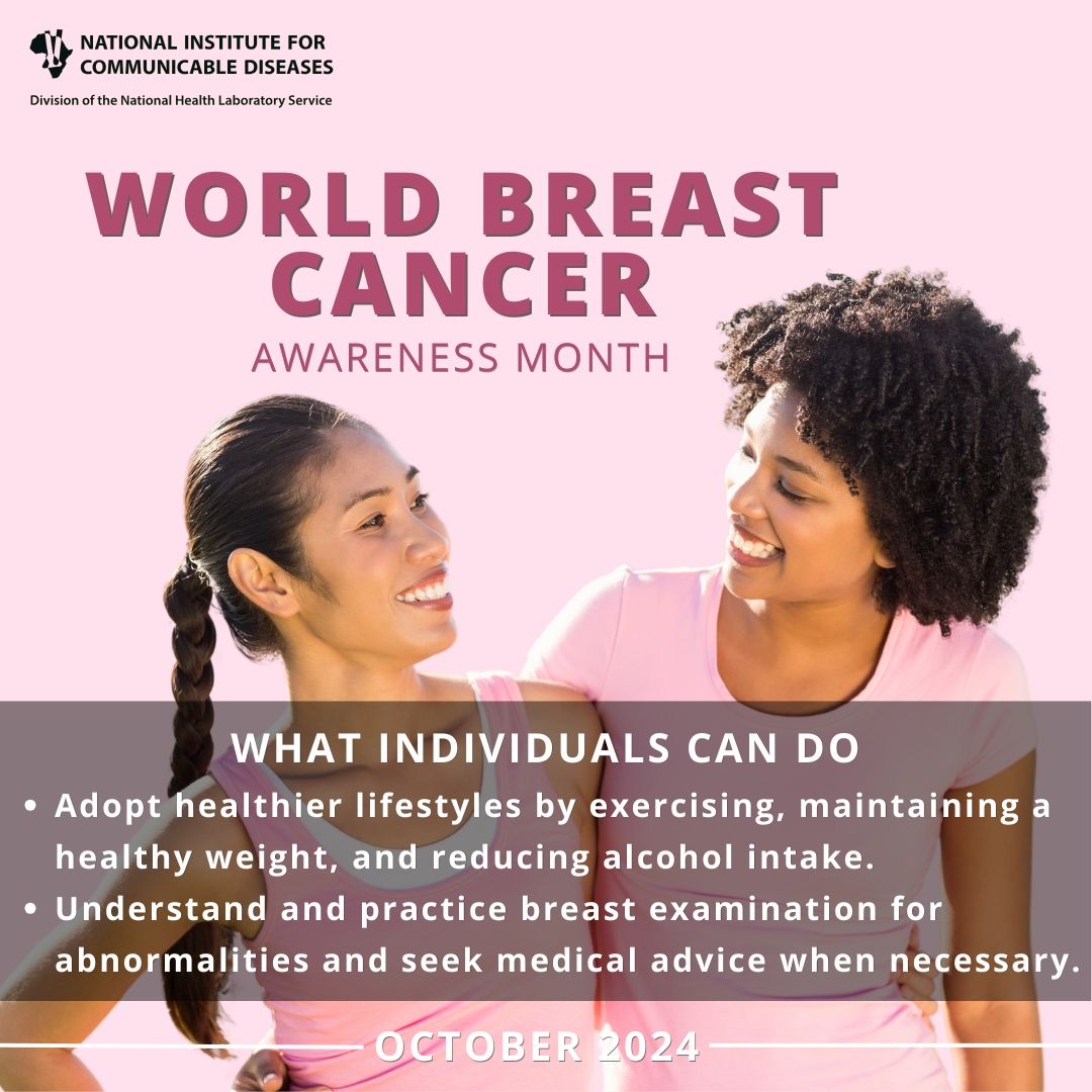 nicd_sa's tweet photo. The theme for Breast Cancer Awareness Month 2024 is "No one should face breast cancer alone." This theme aims to bring attention to the silent struggles faced by breast cancer overcomers and patients who may feel isolated and unsupported. 

#BreastCancerAwarenessMonth https://t.co/GckqqoUnn9