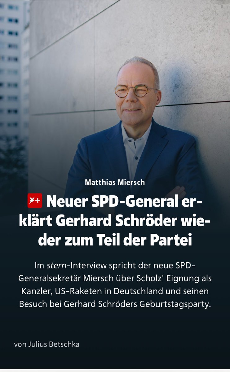 Die Rehabilitation Schröders ist das Vorspiel zur Rehabilitation Russlands in der SPD. Unglaublich &amp; würdelos für eine Partei, die unter Helmut Schmidt &amp; unter höchstem persönl. Einsatz für Sicherheit in Europa gekämpft hat. Heute stellt sie erneut den Kanzler, der dazu schweigt.