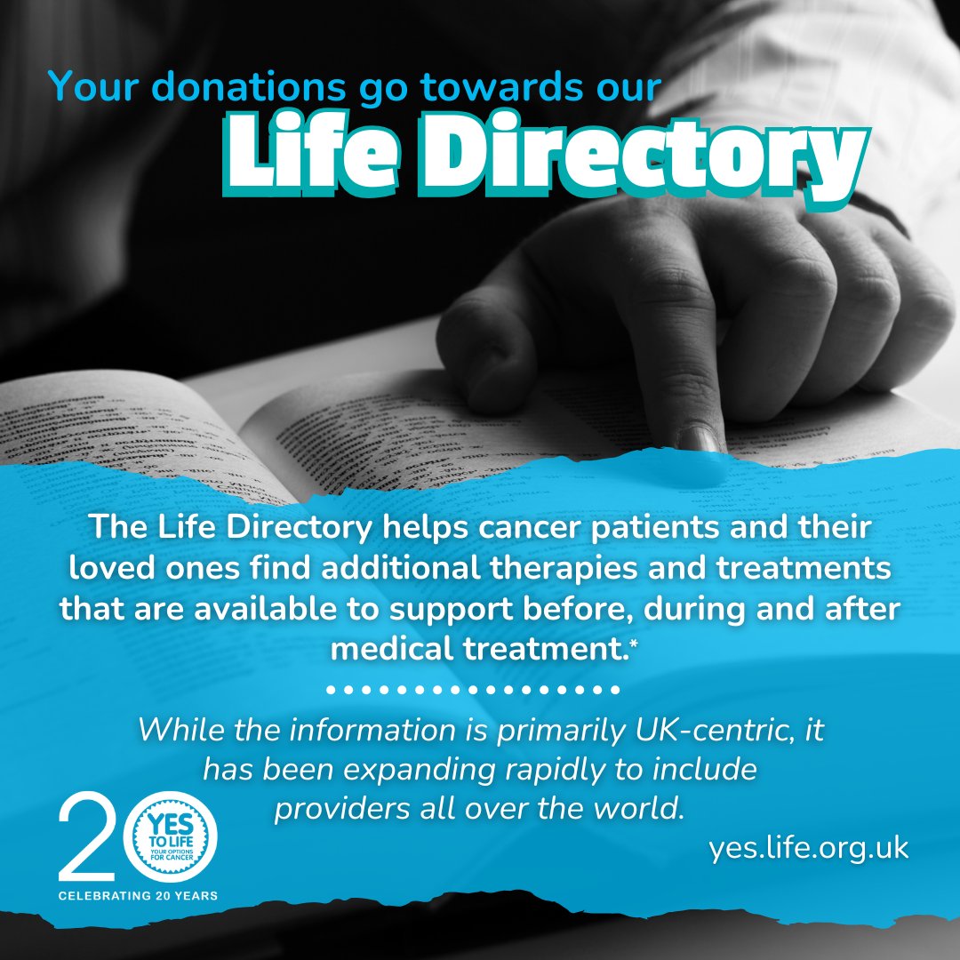 The practitioners or clinics featured in our Life Directory, have all been handpicked by Yes to Life researchers after a careful process of vetting &amp; reviewing.

yestolife.org.uk/life-directory
 
We are able to provide our services thanks to your donations. Consider donating today!