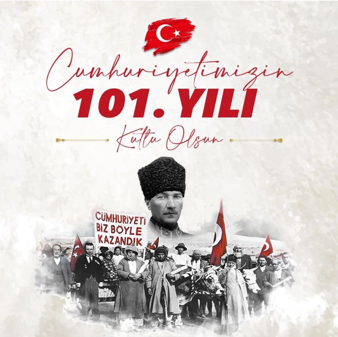 Cumhuriyetimizin 101. yılında, Gazi Mustafa Kemal Atatürk ve silah arkadaşlarını, aziz şehitlerimizi saygı ve rahmetle, gazilerimizi minnetle anıyorum. Cumhuriyet Bayramımız kutlu olsun. #Cumhuriyetin101Yılı #CumhuriyetBayramı