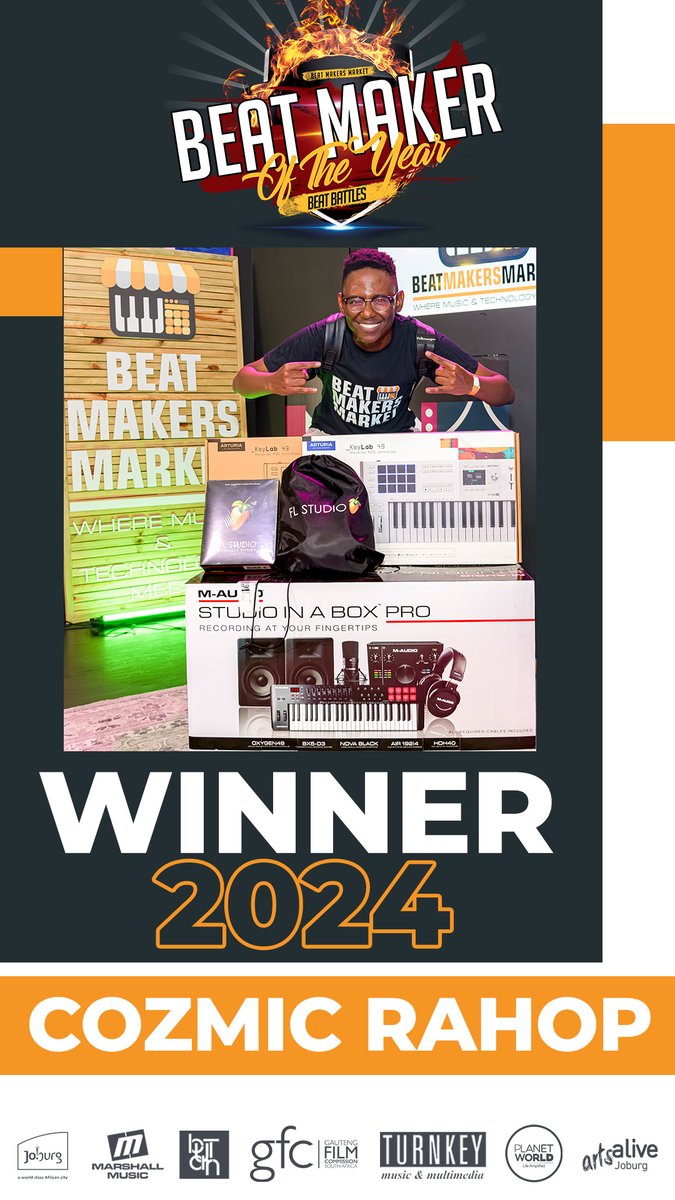 BeatMakersHome's tweet photo. Ladies and gentlemen, our #BeatMakersMarket Beat Maker of the Year 2024 Cozmic, who walked away with loads of super awesome prizes courtesy of our proud sponsors 👑🔥🎹🎼
| Where Music and Technology Meet |

🇿🇦 #BeatMakersMarket2024 #MusicProduction #Beats #MusicProducers https://t.co/Yu1FodP09J