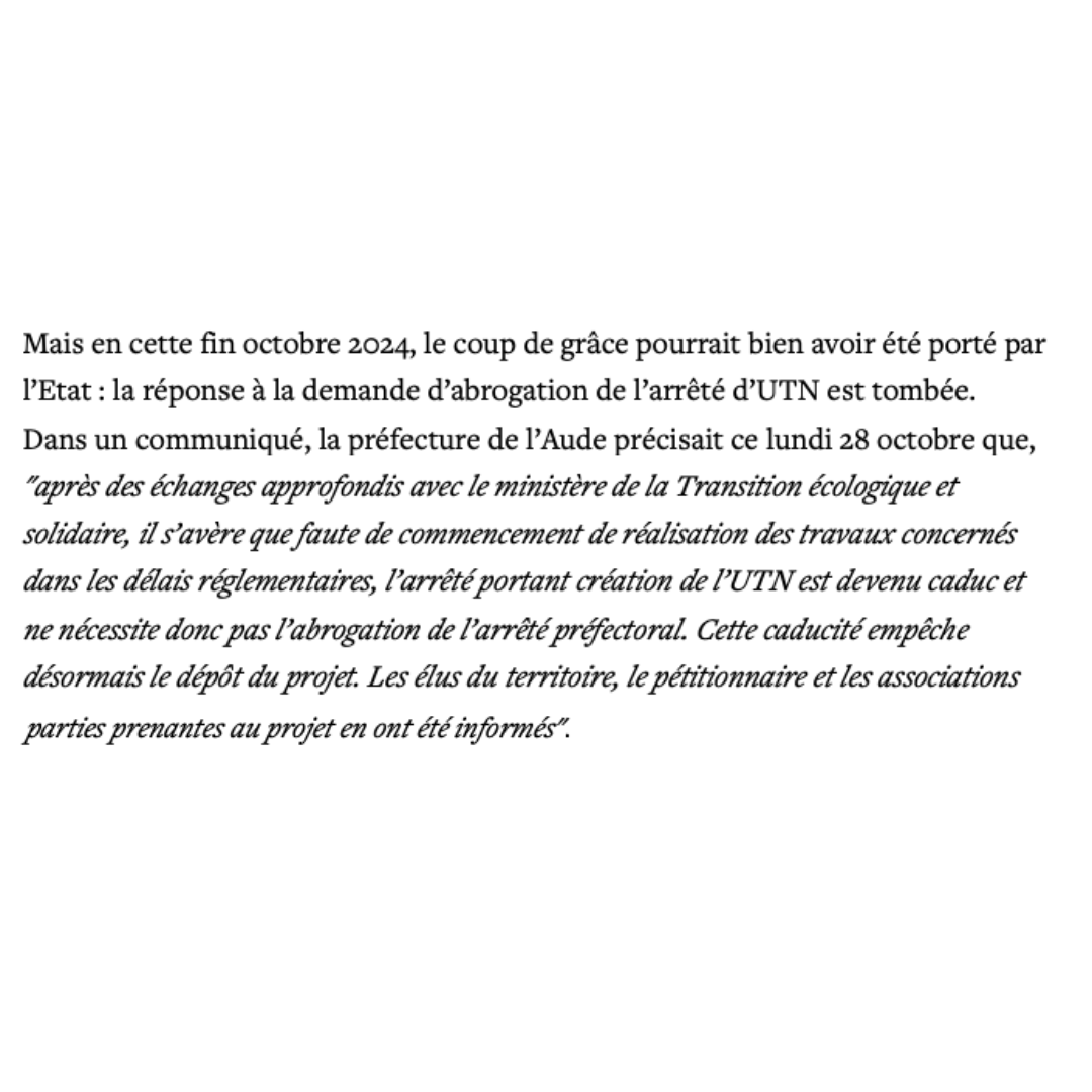mnacabardes's tweet photo. La préfecture de l’#Aude annonce que l’arrêté portant création d’unité touristique nouvelle (UTN) sur la commune de Fontiers-Cabardès, le fondement du projet de complexe golfique en montagne Noire, est frappé de caducité. Une caducité qui "empêche désormais le dépôt du projet". https://t.co/Y0pIXirNAm