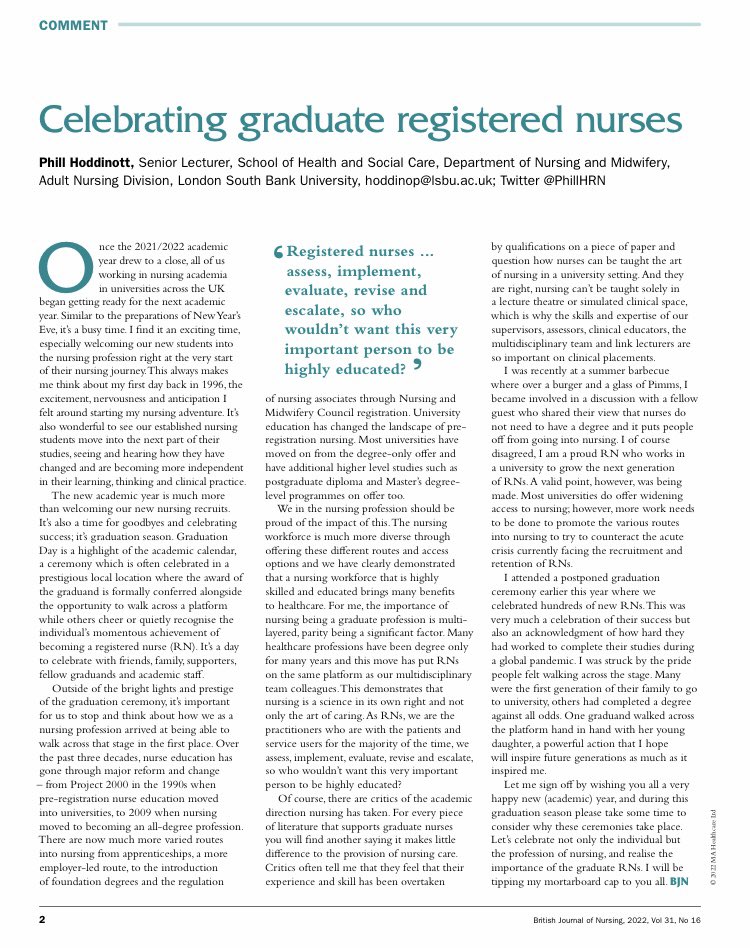 I’m looking forward to seeing our <a href="/LSBU/">London South Bank University - LSBU</a> Registered Nurses &amp; Nursing Associates graduate today. I wrote about the importance of a graduate nursing workforce a couple of years ago and it still very much stands today 🎓