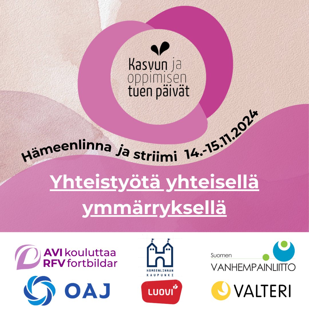 Valteri_fi's tweet photo. Kasvun ja oppimisen tuen päivät, 14.-15.11.2024, Hämeenlinna ja striimaus💡

Tapahtumassa pääset tapaamaan Valterin asiantuntijoita näyttelyalueella, tai kuulemaan kummankin päivän ohjelmassa.

Vielä ehdit ilmoittautua etäosallistujaksi!
👉https://t.co/MmiJhxd7dQ https://t.co/FdHi6JMObW