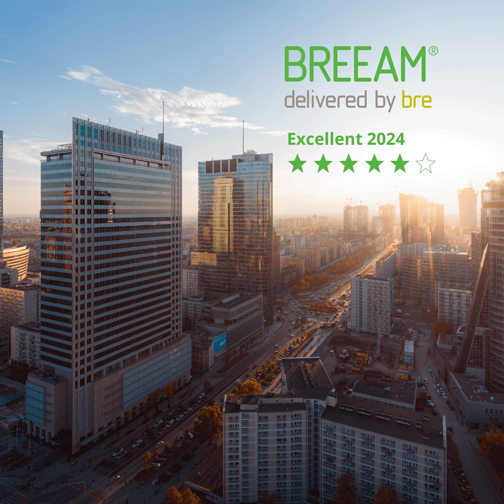 Our two buildings in Warsaw – myhive Warsaw Spire and the Warsaw Financial Center – have achieved the prestigious BREEAM In-Use certification at the Excellent level!