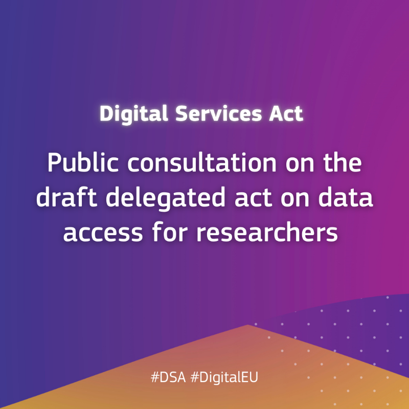 DigitalEU's tweet photo. 📣 Have your say on the draft rules on data access for researchers under the Digital Services Act!

They will allow the research community to play a vital role in scrutinising and safeguarding the online environment.

Submit your input by 26 November 2024 ↓

#DSA
