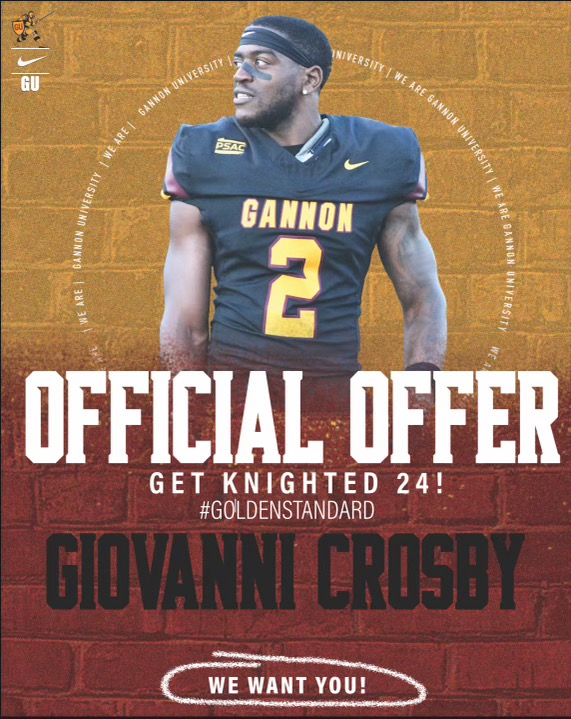 Giovanni Crosby (@giocrosby) on Twitter photo After a great conversation with <a href="/Mr_Consistent_2/">Jovon Johnson</a> and staff I have received my first D2 offer from. <a href="/FootballGannon/">Gannon Football</a>
#AGTG
<a href="/DreIUP17/">Andre Henderson Jr</a> <a href="/royals_erie/">Erie Royals Football</a> <a href="/jackson_terro/">TERRO Jackson</a> 🙏🏾📚🏈🎯 After a great conversation with <a href="/Mr_Consistent_2/">Jovon Johnson</a> and staff I have received my first D2 offer from. <a href="/FootballGannon/">Gannon Football</a>
#AGTG
<a href="/DreIUP17/">Andre Henderson Jr</a> <a href="/royals_erie/">Erie Royals Football</a> <a href="/jackson_terro/">TERRO Jackson</a> 🙏🏾📚🏈🎯
