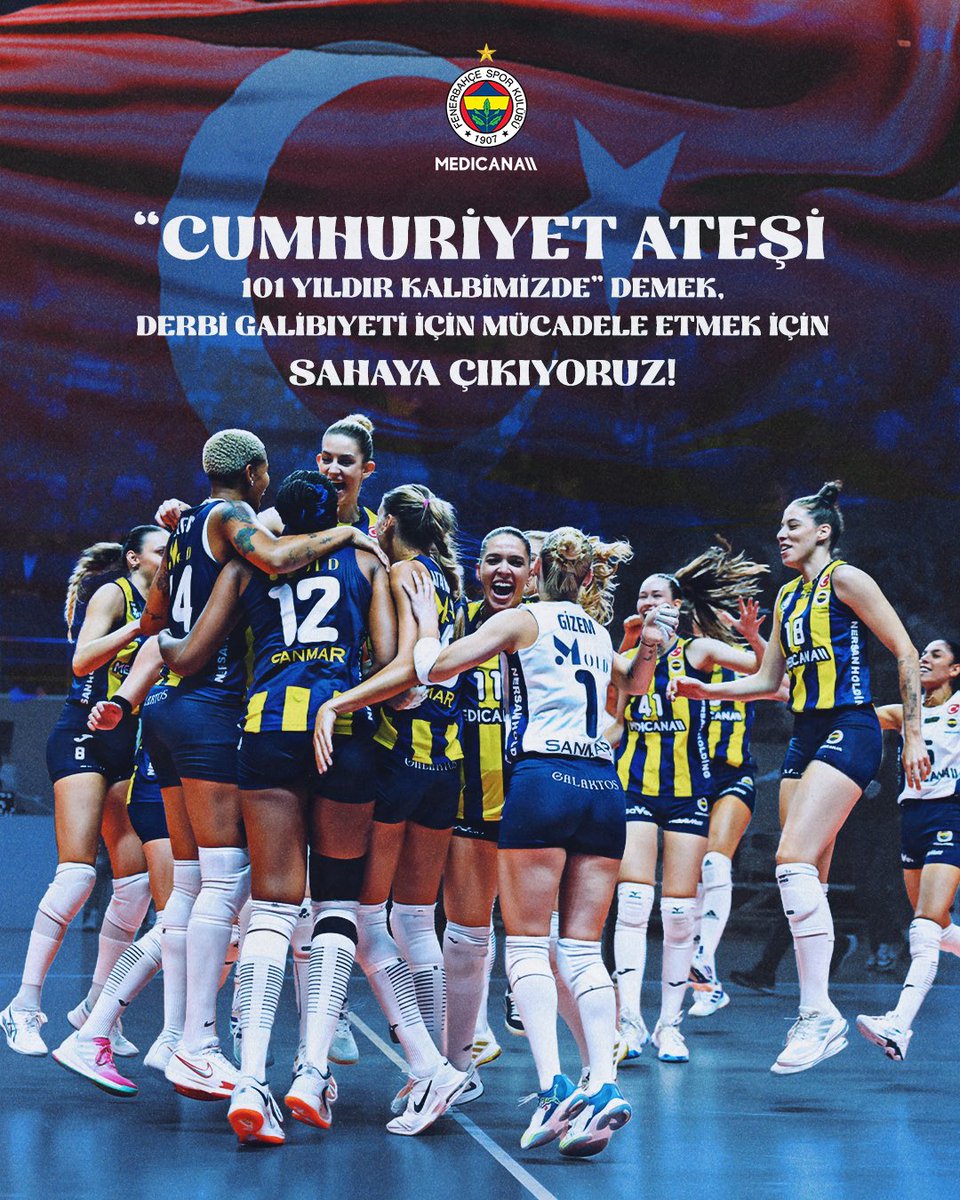 “Cumhuriyet Ateşi 1💛1 yıldır kalbimizde” demek, derbi galibiyeti için mücadele etmek için sahaya çıkıyoruz!

#SarıMelekler