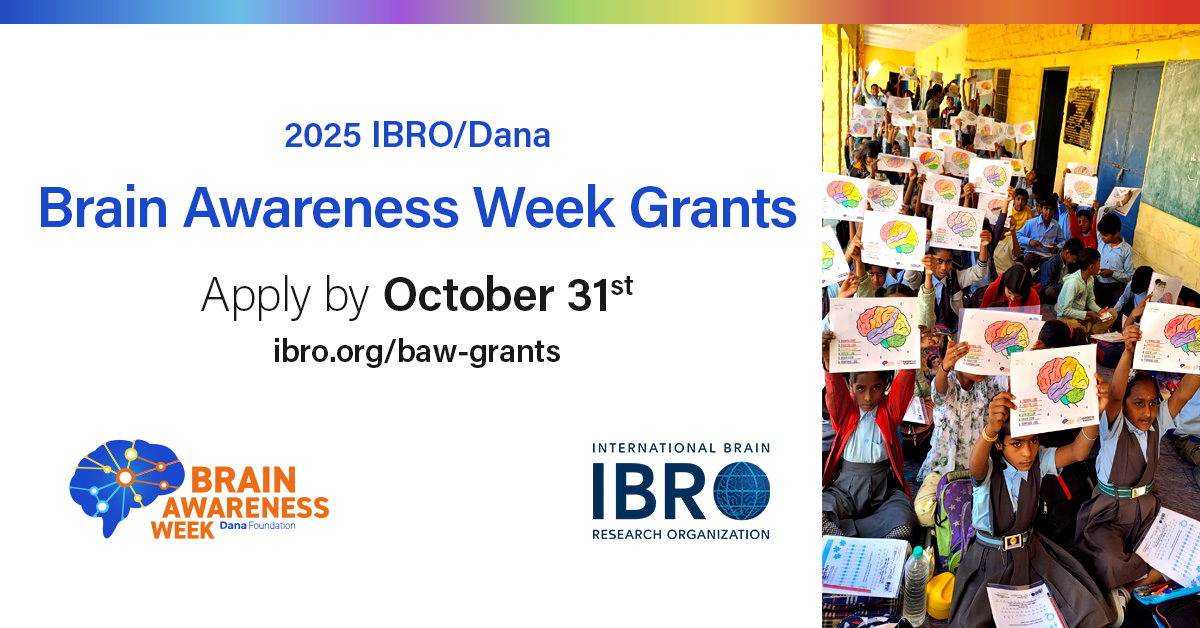 IBRO - International Brain Research Organization (@ibroorg) on Twitter photo UPCOMING DEADLINE! Have you already applied for a #BrainAwarenessWeek #Grant to support a #neuroscience #outreach event as part of #BAW 2025? 🧠🌍
🗓️ Deadline: 31 Oct 2024
💰 Funding: up to USD 1,250
👉 Apply NOW: ibro.org/baw-grants/
#scicomm #scienceoutreach
<a href="/dana_fdn/">Dana Foundation🧠</a> UPCOMING DEADLINE! Have you already applied for a #BrainAwarenessWeek #Grant to support a #neuroscience #outreach event as part of #BAW 2025? 🧠🌍
🗓️ Deadline: 31 Oct 2024
💰 Funding: up to USD 1,250
👉 Apply NOW: ibro.org/baw-grants/
#scicomm #scienceoutreach
<a href="/dana_fdn/">Dana Foundation🧠</a>