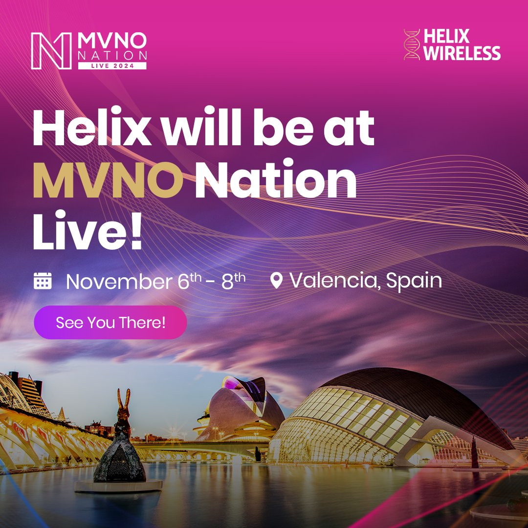 Helix_Wireless's tweet photo. Helix is heading to Spain next week! We're excited to dive into the future of MVNOs and connectivity at MVNO Nation Live.

Will you be attending? 

Request a meeting: https://t.co/4RFAKEnYYo

#MVNOnation #MVNE #connectivity #MVNO https://t.co/mpWBtBYaBA