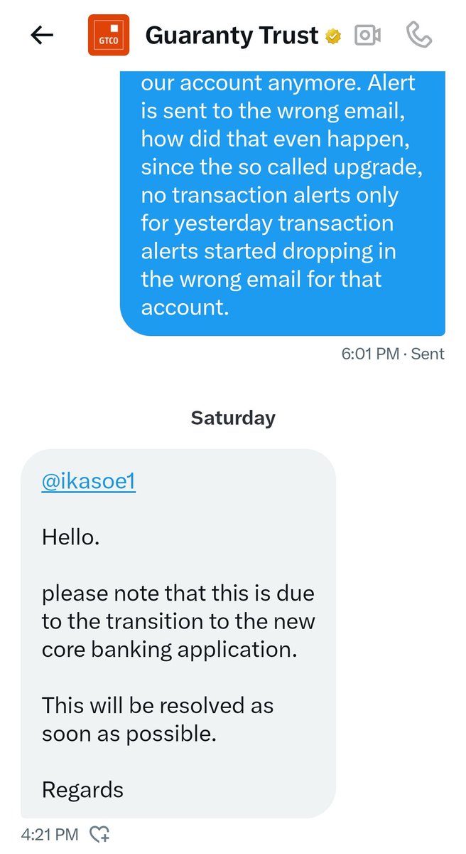 This is the best response from Almighty <a href="/gtbank/">Guaranty Trust</a> <a href="/gtbank_help/">Guaranty Trust Bank Help</a> I can't imagine how terrible your services are now. So your transition changed the email on my account. We should award your incompetence right? Are you guys aware of the damage this has caused <a href="/DanielAkpata/">Daniel Akpata</a> <a href="/ARISEtv/">ARISE NEWS</a>