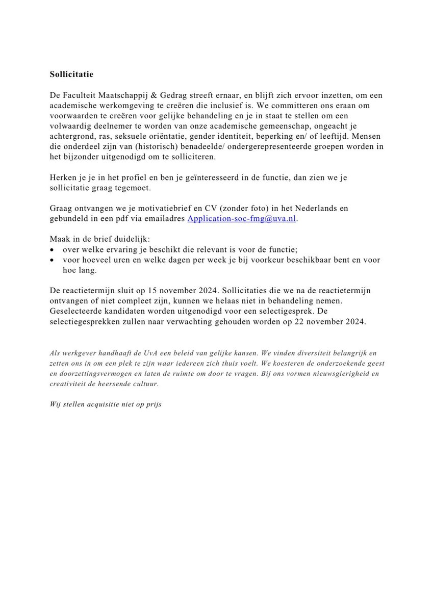 carla_f_rod's tweet photo. Job opportunity! 📢

We are looking for a student assistant/junior researcher to join our team in a longitudinal qualitative study on health-related practices of families with young children in Amsterdam.

Deadline: 15 Nov.

@UvA_Amsterdam @UvA_AISSR @FMG_UvA https://t.co/iQJsla2opS