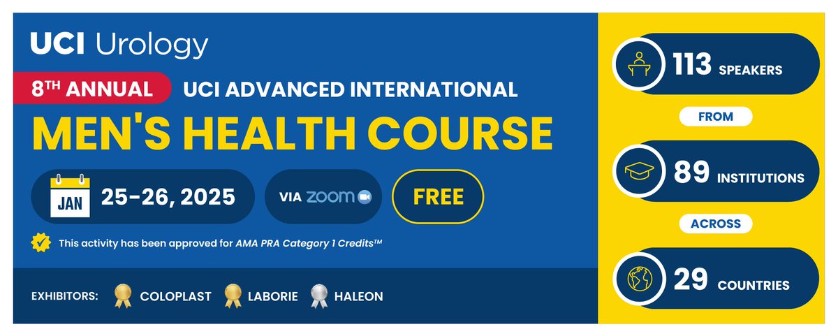 UCI Urology (@uci_urology) on Twitter photo You’re invited to join the 8th Annual UCI Advanced International Men’s Health Course on January 25-26, 2025. A FREE comprehensive virtual course on Men’s Health, learning from 113 world-renowned speakers, from 89 institutions, across 29 countries.
<a href="/faysal_a_yafi/">Faysal A. Yafi, MD FRCSC</a> <a href="/jaimelandmanuci/">Jaime Landman</a> You’re invited to join the 8th Annual UCI Advanced International Men’s Health Course on January 25-26, 2025. A FREE comprehensive virtual course on Men’s Health, learning from 113 world-renowned speakers, from 89 institutions, across 29 countries.
<a href="/faysal_a_yafi/">Faysal A. Yafi, MD FRCSC</a> <a href="/jaimelandmanuci/">Jaime Landman</a>