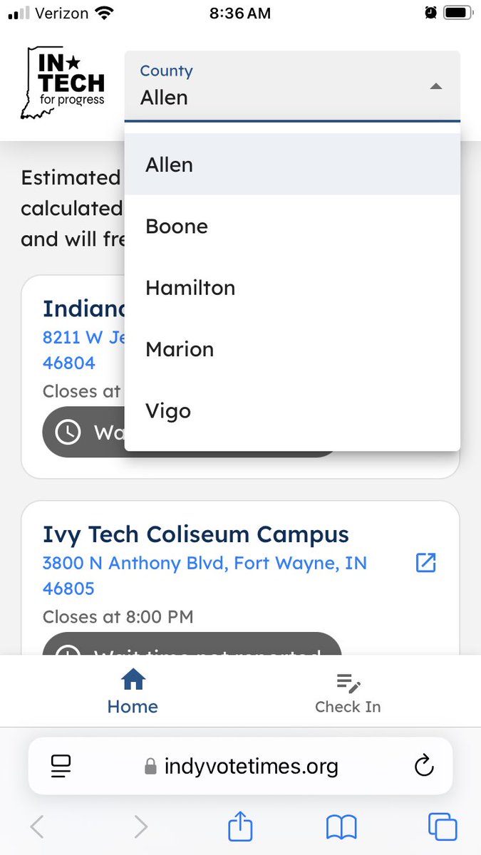InTech4Progress's tweet image. Allen County! indianavotetimes.org is now available for you during early voting!
Also, you can now view average wait times by time of day, based on the data we have collected thus far during early voting. (Available in all counties.)
Let’s get out and vote Hoosiers!