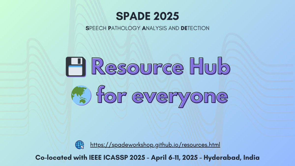 1/ 🔍 Finding high-quality resources in Speech Pathology Analysis and DEtection (SPADE) is crucial yet challenging for our community. At #SPADE2025 during #ICASSP, we’re building a Resource Hub to make it easier for everyone in the field to access valuable information! 🎙