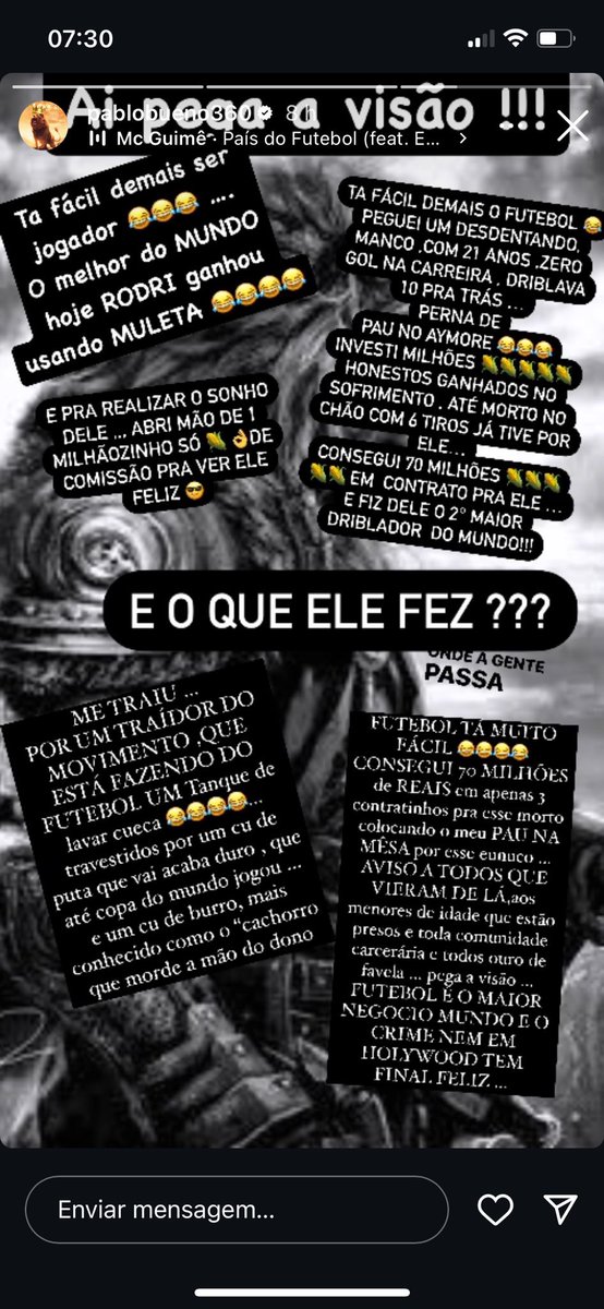 Ferreirinha trocou de representante, e Pablo Bueno teve um surto psicótico.

O novo agente do jogador se chama Grêmio BorderLine, que sempre foi fã de Ferreira.

O CAPS já foi acionado para interferir no conflito entre os dois empresários.

🗞️ marcinho caganeira