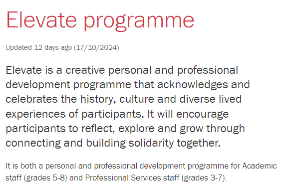 CU_Researcher's tweet photo. Still time to apply!!
Elevate creates a unique opportunity for staff who identify as women from global majority/minority ethnic groups, to meet, share, support and learn together. 
📢Learn more and apply: Elevate programme - Intranet - Cardiff University
📅Deadline Nov 4th 2024 https://t.co/1GBLp9efyu