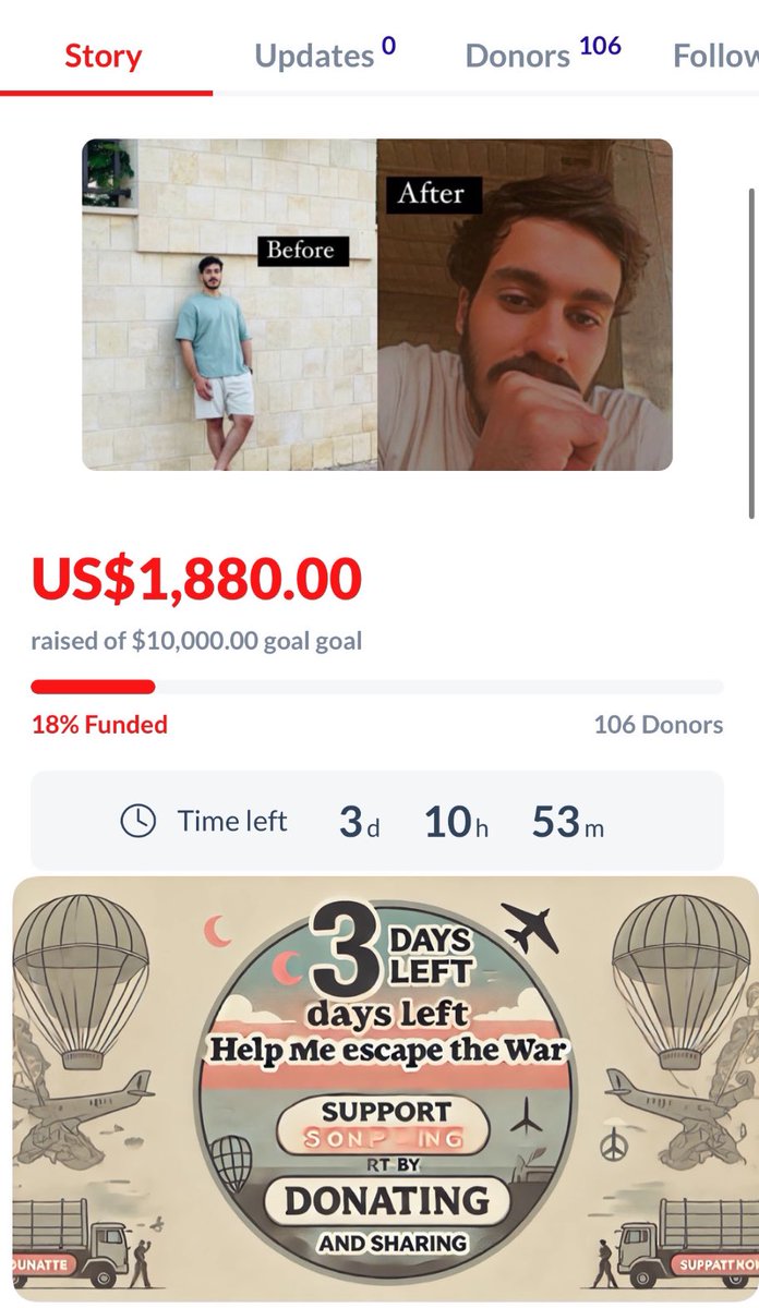 Just 3 days left until my campaign ends❗️

I need your support—please consider donating and sharing my campaign. Together 😭🙏, we can make a difference! 🫂🙏

🔗:paypal.me/AbedAwad6699?c…

🔗:gogetfunding.com/rising-from-th…