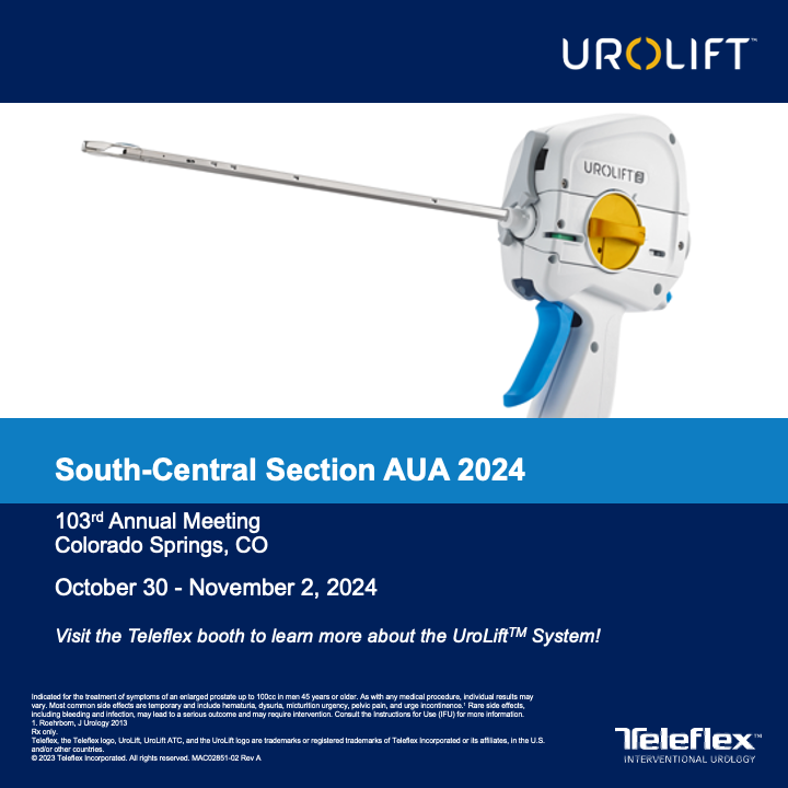 UroLift's tweet image. #Teleflex is attending the South-Central Section AUA 2024 in Colorado Springs, CO. Be sure to stop by to learn how the UroLift System procedure can help your patients get off BPH medications.*

* Roehrborn, Can J Urol 2017