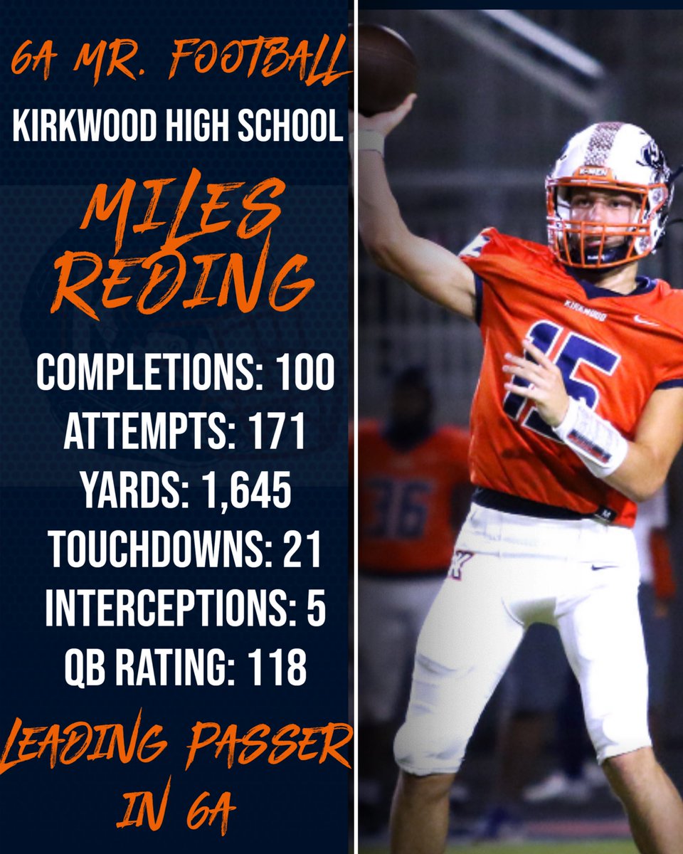 🚨Please Consider <a href="/RedingMiles/">miles reding</a> for 6A Mr. Football🚨

#KirkwoodMen