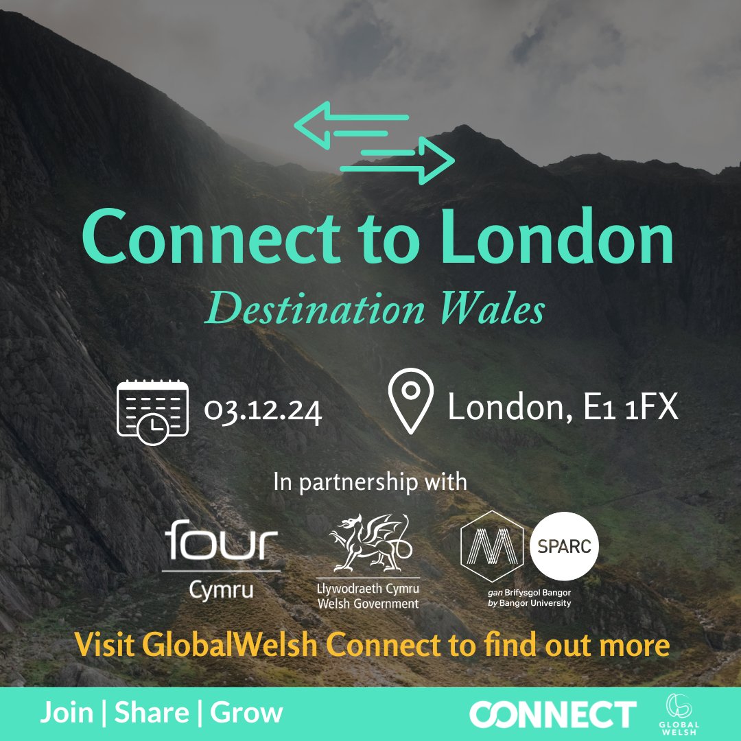 GlobalWelsh's tweet photo. 🔗 JOIN US AT CONNECT TO LONDON: DESTINATION WALES 🏴
This event is partnership with Four Cymru and Welsh Government.
Register for the event >> https://t.co/LVptHY3vLn
Apply to Exhibit, Partner or join our Panel here >> https://t.co/uysLPBPuAT
#ConnectoLondon #WelshinLondon https://t.co/rJJ8m6hBoz