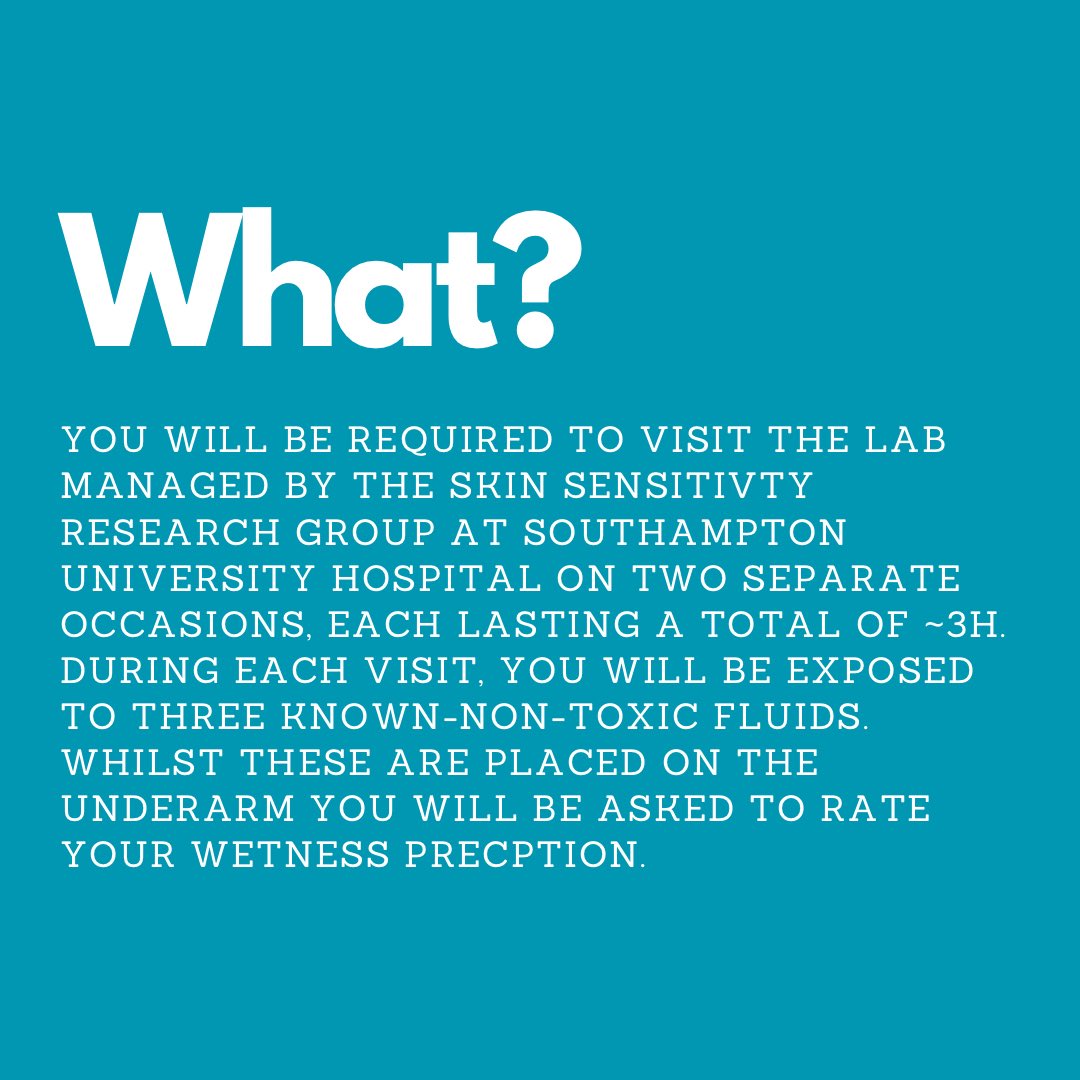 Pls RT. Participants needed for skin sensitivity study <a href="/unisouthampton/">University of Southampton</a>. You will be exposed to known fluids at the underarm whilst rating wetness perception. Contributing to the design of antiperspirant deodorant products. Interested? Contact j.ward@soton.ac.uk