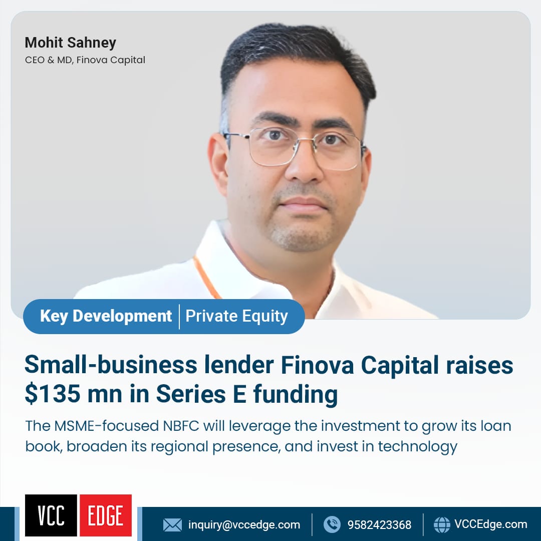 VCCEdge (@vccedge) on Twitter photo Jaipur-based Finova Capital, an NBFC-focused to lending to MSMEs, has raised $135 million in Series E funding from Avataar Venture Partners, Sofina, and Madison India Capital. This investment marks Avataar’s first entry into India’s financial services sector.
In this round, Jaipur-based Finova Capital, an NBFC-focused to lending to MSMEs, has raised $135 million in Series E funding from Avataar Venture Partners, Sofina, and Madison India Capital. This investment marks Avataar’s first entry into India’s financial services sector.
In this round,