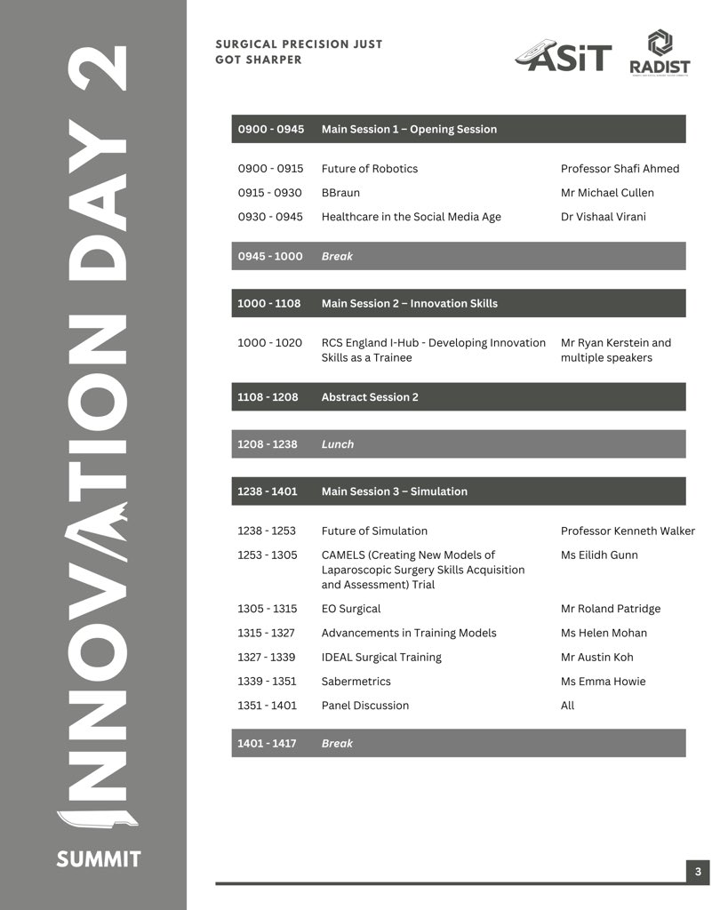 ASiT (@asitofficial) on Twitter photo Day 2 promises an equally exciting day with cutting-edge talks and sessions on the #future of robotics, #innovation skills and surgical #sabermetrics!
<a href="/ShafiAhmed5/">Prof Shafi Ahmed PhD FRCS</a> <a href="/MIKECBBMUK/">Mike Cullen</a> @BBraunUK <a href="/Doctorpreneurs/">Doctorpreneurs</a> <a href="/Ryan_L_K/">Ryan Kerstein ๐</a> <a href="/_JoshBurke_/">Josh Burke</a> <a href="/RCSnews/">The Royal College of Surgeons of England</a> @Rungichungi <a href="/RolandPartridge/">Roland Partridge</a> <a href="/EoSurgical/">eoSurgical</a> Day 2 promises an equally exciting day with cutting-edge talks and sessions on the #future of robotics, #innovation skills and surgical #sabermetrics!
<a href="/ShafiAhmed5/">Prof Shafi Ahmed PhD FRCS</a> <a href="/MIKECBBMUK/">Mike Cullen</a> @BBraunUK <a href="/Doctorpreneurs/">Doctorpreneurs</a> <a href="/Ryan_L_K/">Ryan Kerstein ๐</a> <a href="/_JoshBurke_/">Josh Burke</a> <a href="/RCSnews/">The Royal College of Surgeons of England</a> @Rungichungi <a href="/RolandPartridge/">Roland Partridge</a> <a href="/EoSurgical/">eoSurgical</a>