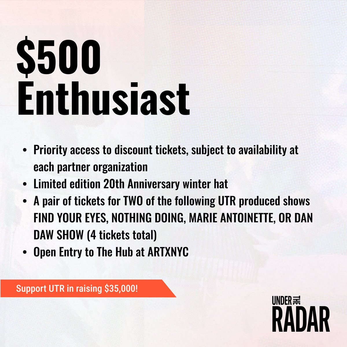 TICKETS &amp; DISCOUNTS &amp; MERCH, oh my! This year, we are bigger, badder, and we need YOU! Help us make our goal of $35,000 and treat yourself along the way. Every penny goes towards expanding cutting-edge performance in NYC. Head to our bio to explore, select your tier, and DONATE!
