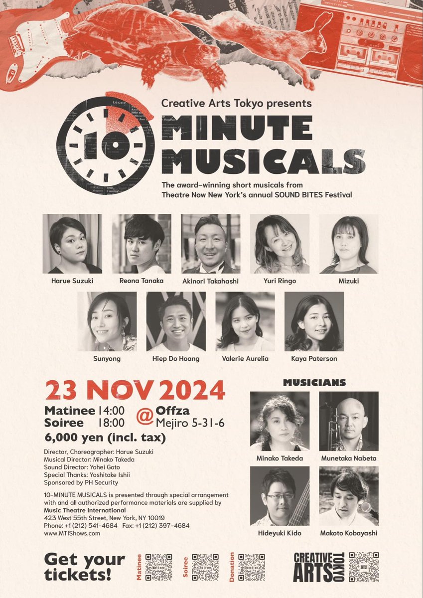 CreativeArtsTYO's tweet photo. 🌟ミュージカル公演のお知らせ🌟

来たる11月23日、ニューヨークで毎年開催されている「SOUNDS BITESフェスティバル」で入賞した作品集「10ミニッツミュージカル」をカフェ＆レストラン「offza」にて上演いたします!

Tickets👇
Matinee - https://t.co/gfxXe11QyO
Soiree - https://t.co/DuLLFcBZjK https://t.co/oWAs5IfwyP