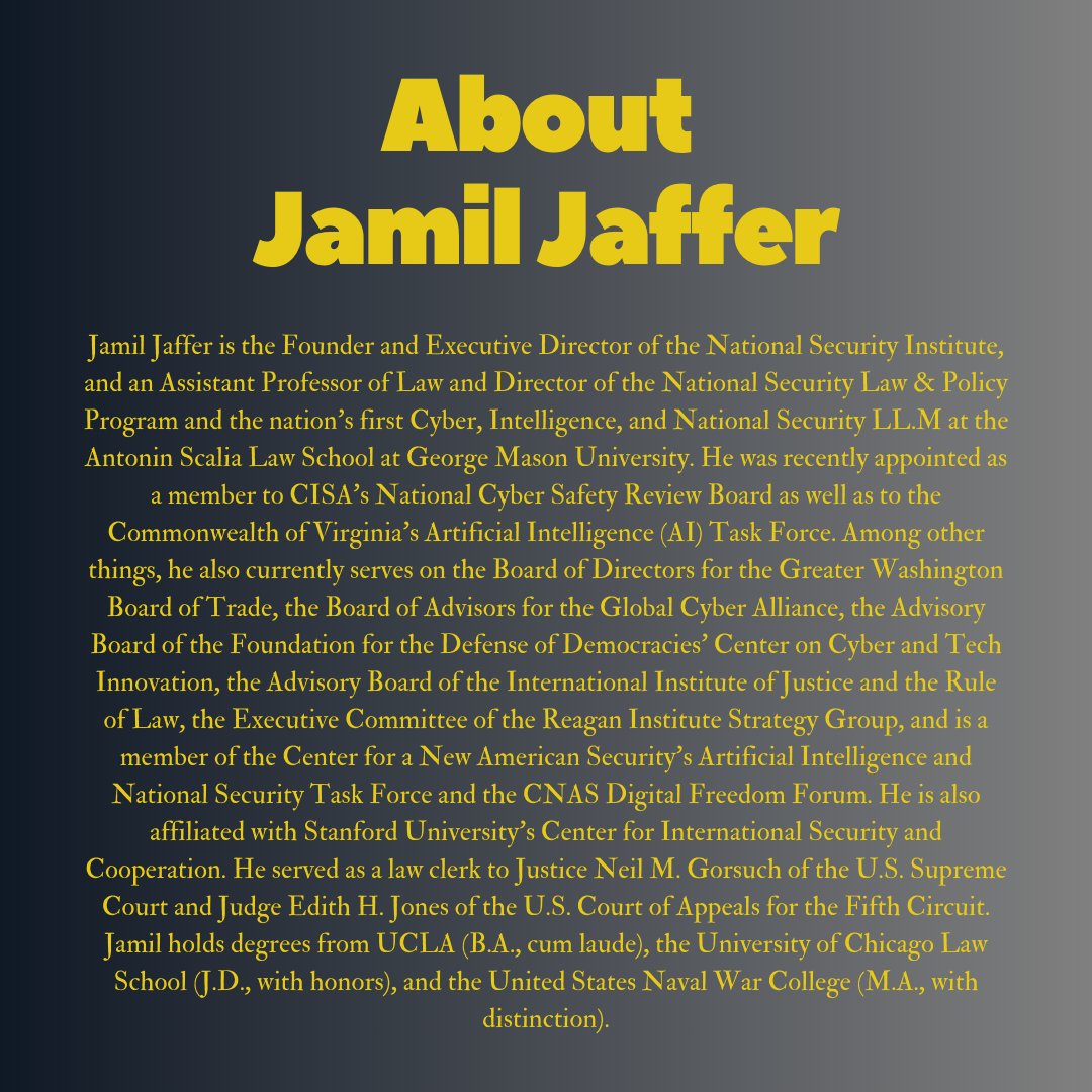 NatlSecLJ's tweet photo. Meet TikTok Takedown panelist, @jamil_n_jaffer. Professor Jaffer is the Founder and Executive Director of @MasonNatSec and an Assistant Professor of Law at Scalia Law. Learn more about Professor Jaffer's insights on national security and social media this Friday's symposium. https://t.co/17mSdXhWpd