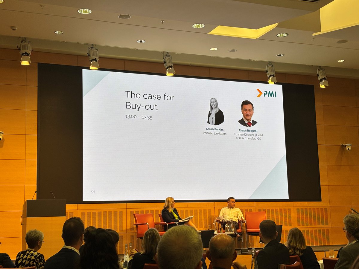 PMIPensions's tweet image. Sarah Parkin, Partner at Linklaters and Akash Rooprai, Head of Risk Transfer at the Independent Governance Group (IGG) talk us through their case study at the #Endgameconference this afternoon, the case for Buy-out.
