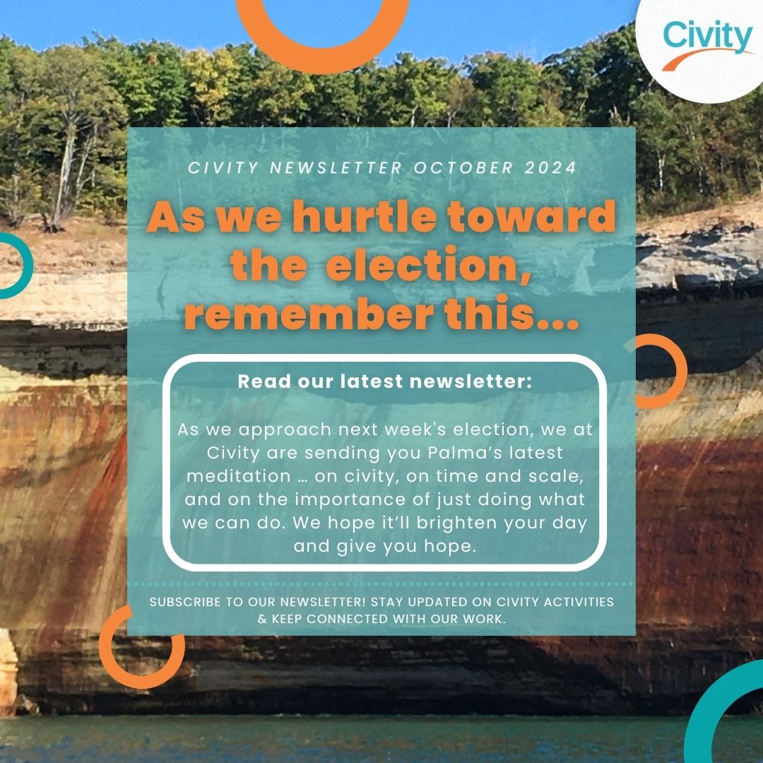 ThisIsCivity's tweet image. Civity's latest newsletter is out!

Read Civity co-founder Palma Strand’s latest meditation on civity and elections: "As we hurtle toward the election, remember this..."

conta.cc/3NKkbQK

#thisiscivity #civity #bridging #weallbelong #ListenFirst