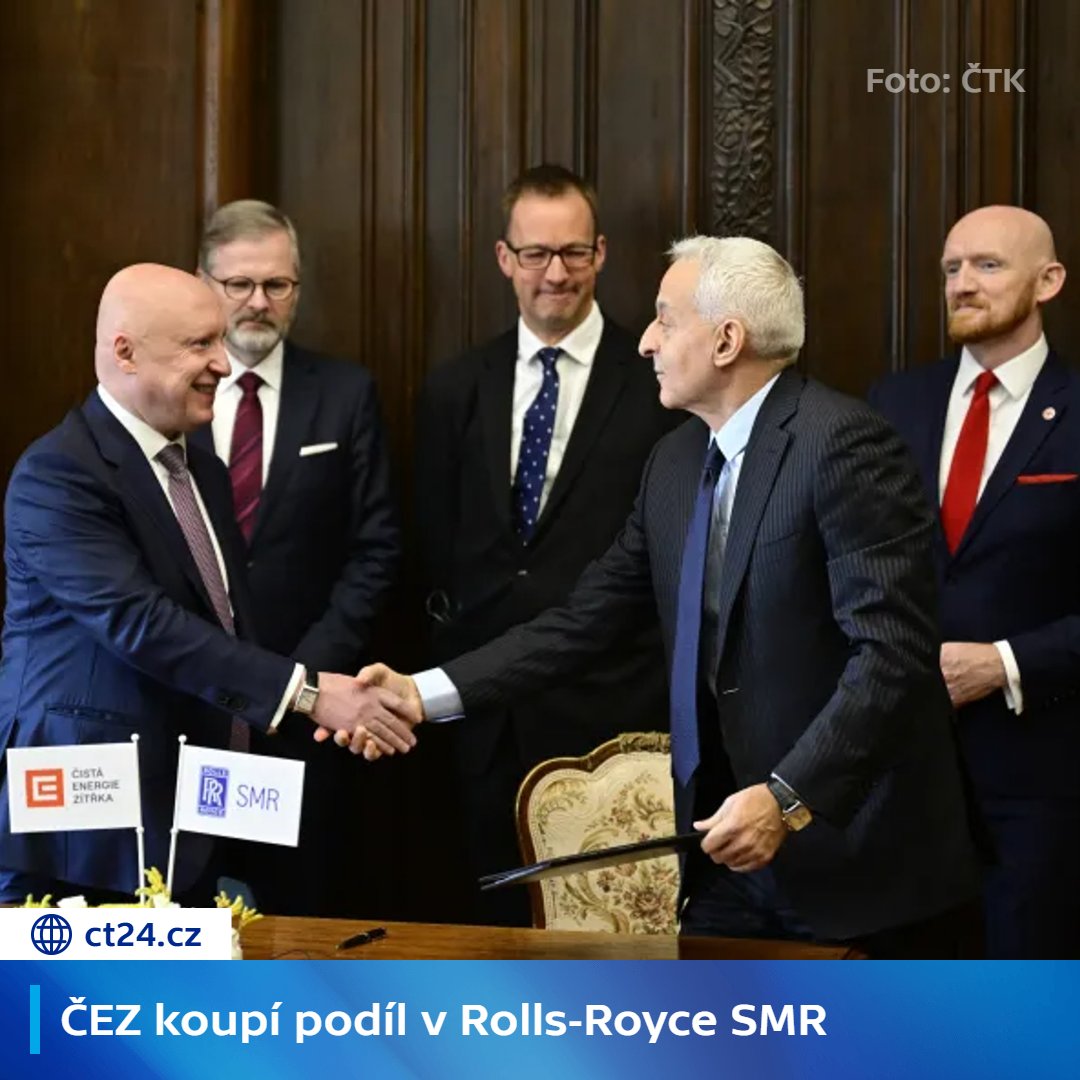 90ct24's tweet photo. ČEZ bude spolupracovat s firmou Rolls Royce na vývoji modulárních reaktorů. První by měl vzniknout do roku 2035 v Temelíně. Tato spolupráce je podle premiéra Fialy důležitým krokem k zajištění energetické bezpečnosti Česka. 

90’ČT24 po 21 hodině 
🔗https://t.co/Xu73Vd75g3 https://t.co/Cko9sWWcTT