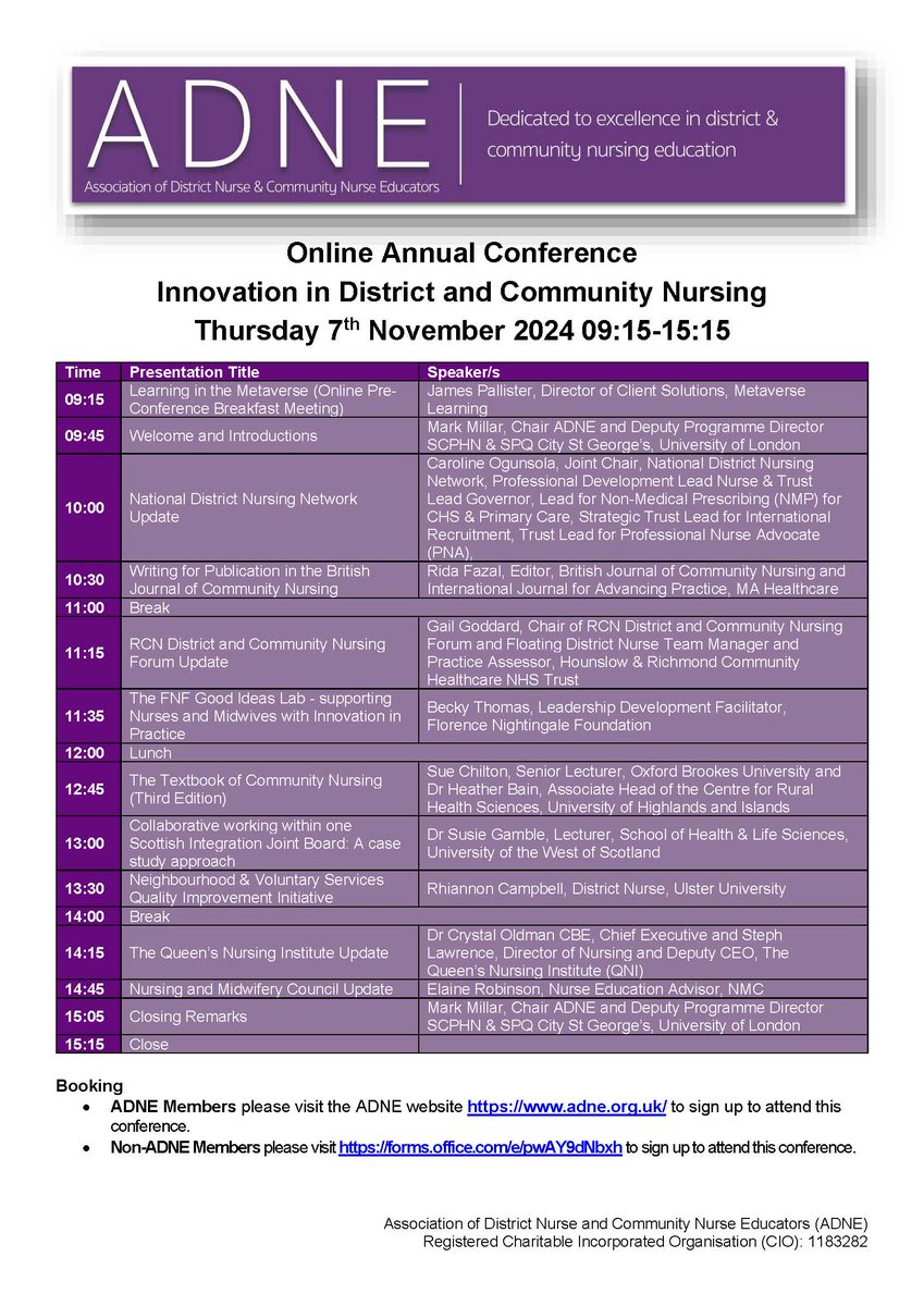 Calling all involved in district &amp; community nurse education! We are very much looking forward to next week's free ADNE Online Conference 2024 'Innovation in Community &amp; District Nursing' If you haven't registered yet, there's still time - don’t miss out!: adne.org.uk