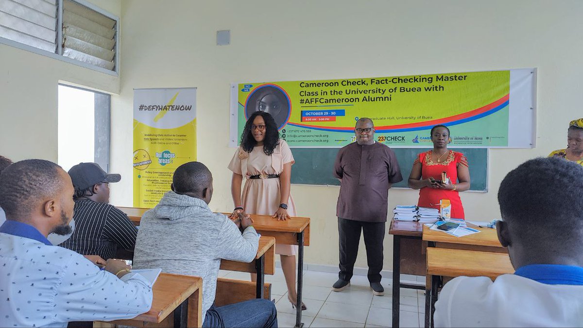 Civic Watch (@civic_watch) on Twitter photo Excited to support our #AFFCameroon alum, @NgufackNtemgwa, who, in collaboration with <a href="/CheckCameroon/">Cameroon Check</a>, is hosting a two-day fact-checking masterclass at the University of Buea on Oct 29-30, 2024.
Engaging 75 journalism students to combat #Misinformation & #FakeNews
#Factchecking Excited to support our #AFFCameroon alum, @NgufackNtemgwa, who, in collaboration with <a href="/CheckCameroon/">Cameroon Check</a>, is hosting a two-day fact-checking masterclass at the University of Buea on Oct 29-30, 2024.
Engaging 75 journalism students to combat #Misinformation & #FakeNews
#Factchecking
