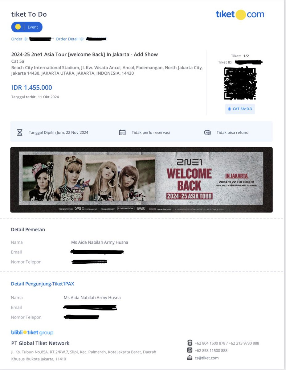 nabilaharmy's tweet photo. WTS Tiket 2NE1 WELCOME BACK 2024
ADDITIONAL SHOW 

Hai all,
Karena pertimbangan satu dan lain hal aku sama temenku gajadi nonton 2NE1 nih 😭😭😭😭😭😭
Aku mau jual 2 tiket CAT 5A punyaku, tiket punya aku pribadi ya.
Yang minat boleh dm aja ya.

#wts2ne1 #welcomeback https://t.co/sj7L3lNUuK