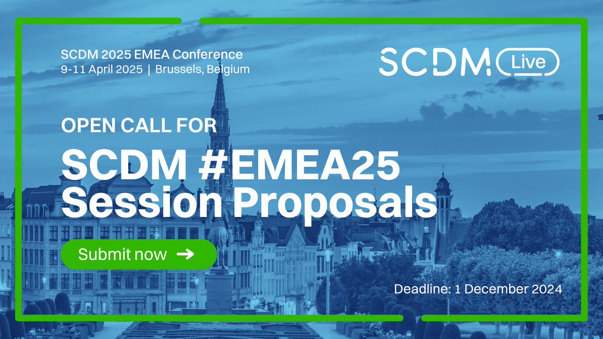 SCDM_DataDriven's tweet image. Set in the heart of the European Union, Brussels, Belgium, the SCDM EMEA 2025 Conference on 9-11 April is the must-attend event for #ClinicalDataManagers in the region.

Do you want to be part of #EMEA25? 📢 This is your chance - the submission for session proposals is now open!…