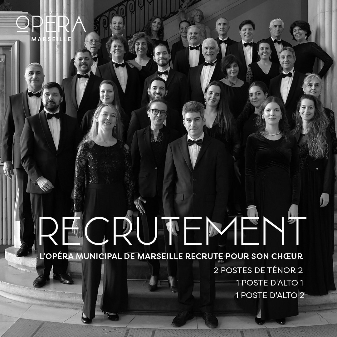Recrutement 🎵 L’Opéra municipal de Marseille recrute pour son Chœur ! 
〰 2 postes de Ténor 2
〰1 poste d'Alto 1
〰1 poste d'Alto 2
----
+ d'infos : opera.marseille.fr/actualites/l-o…