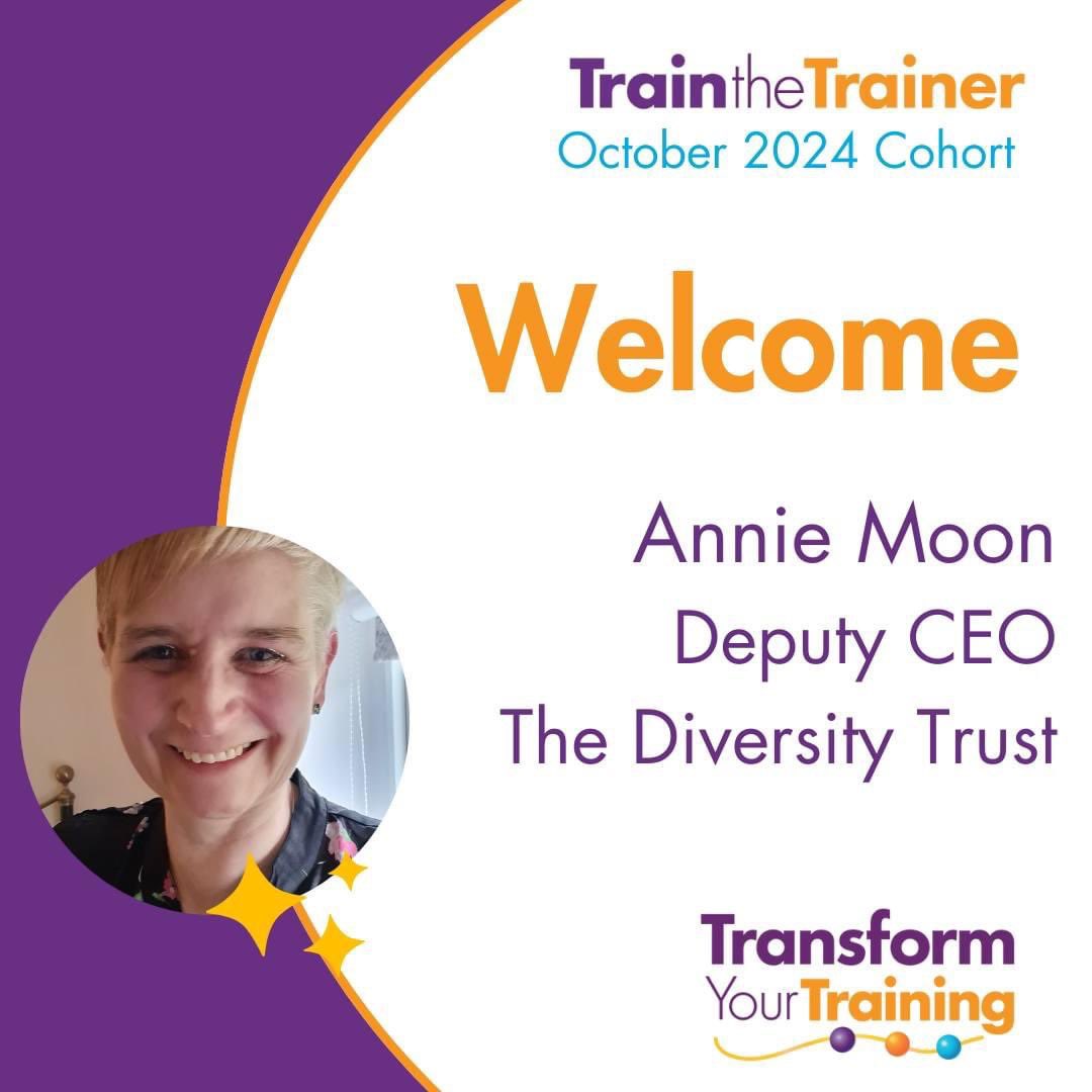 A warm welcome to Annie Moon!!

Annie is the Deputy CEO at The Diversity Trust and a Trustee for Mums In Need.

#Training4Influence #TrainTheTrainer #Training #Charity #SocialCare #CriminalJustice #TransformYourTraining