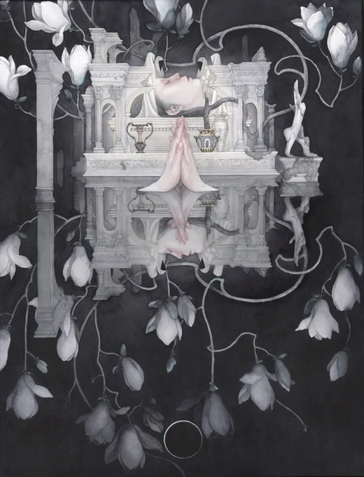 Gallery MUMONにて開催中の個展『思考する庭』より。 「眠る島」 P15号 作品はwebからもお取り扱いいただいておりますので、よろしければご覧いただけますと幸いです。