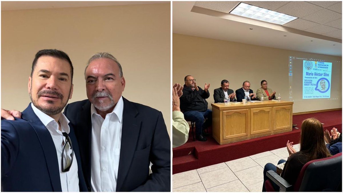 AVA_Mexico's tweet photo. Que gusto haber acompañado a mi amigo Mario Héctor Silva en la presentación de su libro TINTA NEGRA: Periodismo, Crimen y Política; en la Facultad  de Filosofía y Letras de la UACH. 
Enhorabuena !!! https://t.co/vl1xNP3uTc