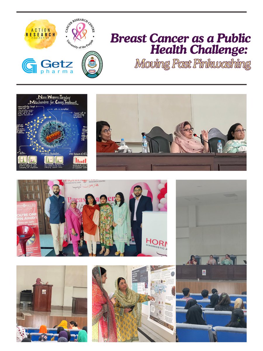 ActionResear's tweet photo. @CancerbioC and @ActionResear organized #breastcancer awareness event sponsored by @GetzPharmaIntl
#HormoneLab, #IMMG @PunjabUnivers. Experts from @SKMCH and @IttefaqHospital #CancerCare discussed how lifestyle changes can help prevent breast cancer. https://t.co/zpQqQ0ZUQp