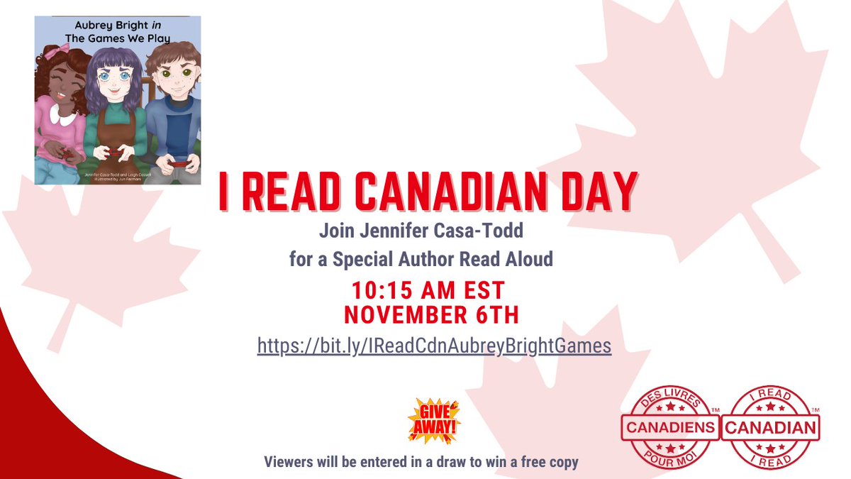 JCasaTodd's tweet image. Did you know that November 6th is #IREADCANADIANDAY ? If you are not in Canada, why not share this with your students to promote #culturalcompetence while also engaging in important conversations around #gaming and #friendship 
Hope you can join me at 10 am EST on November 6th