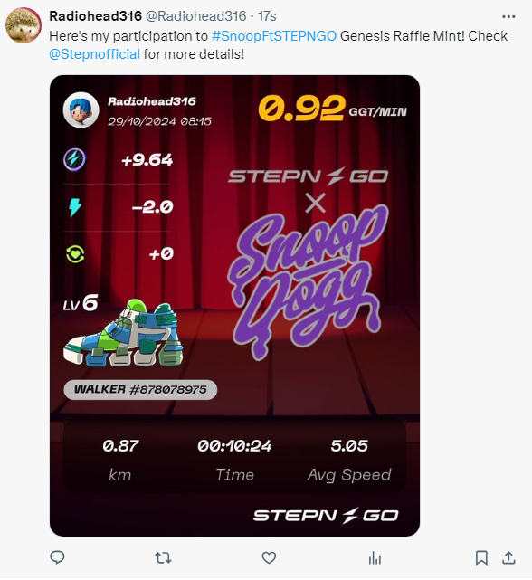 Radiohead316's tweet photo. @Stepnofficial @SnoopDogg Here's my participation to #SnoopFtSTEPNGO Genesis Raffle Mint! Check
@Stepnofficial
for more details! https://t.co/SSN7AOveP8
