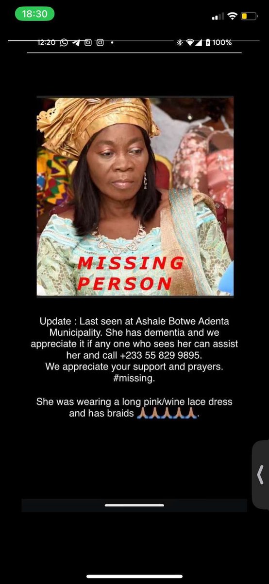 Hey guys. Mama Mary has been missing since October 21st, kindly call any of the numbers on the flyer if you happen to see her or if you have any helpful information. Please share