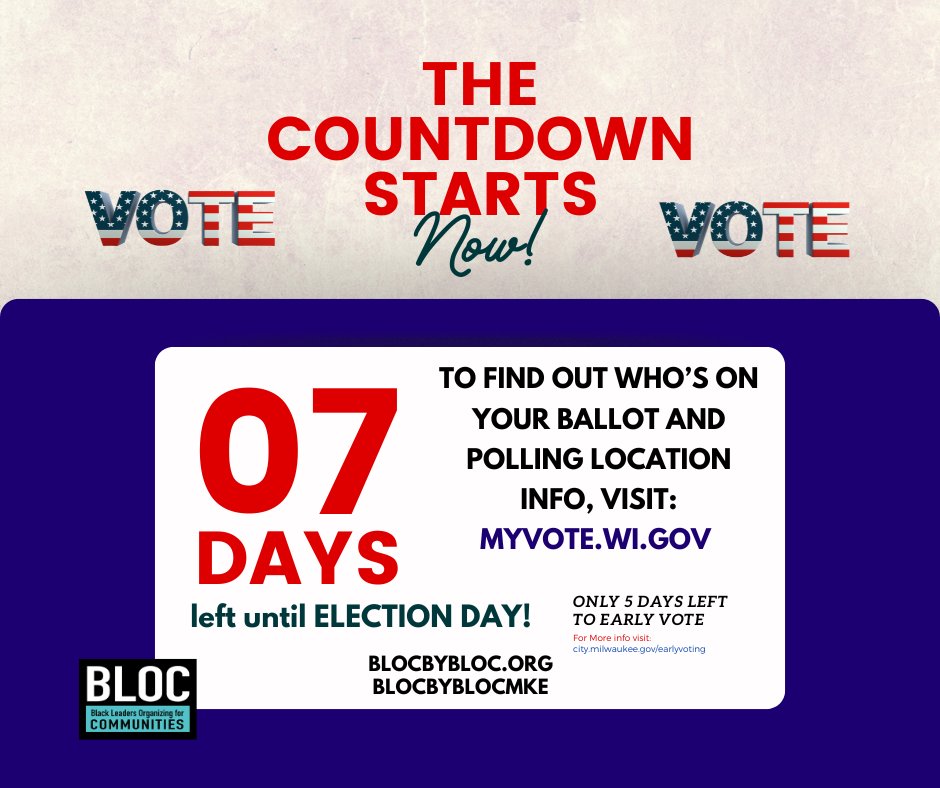 We're a week away from the last day of voting! You also can still vote early!