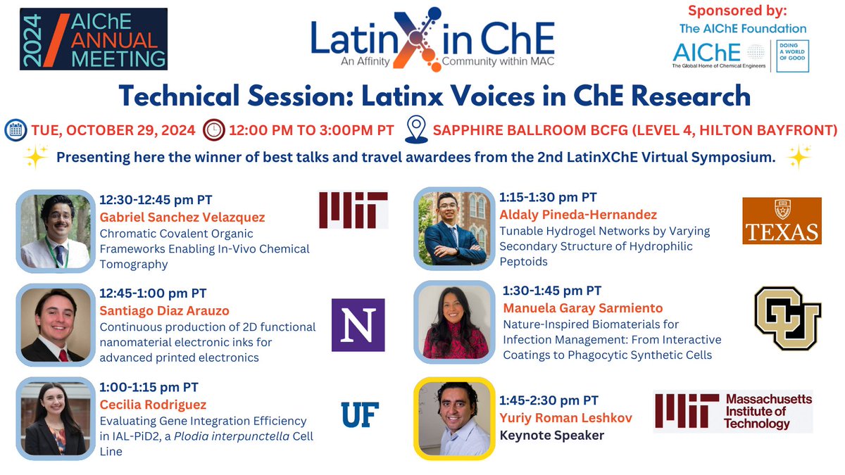 LatinX in ChE (@latinxinche) on Twitter photo Join us from 12-3pm the <a href="/LatinXinChE/">LatinX in ChE</a> Research Session! Hear talks from top presenters from our virtual symposium coming from <a href="/MIT/">Massachusetts Institute of Technology (MIT)</a>, <a href="/NorthwesternU/">Northwestern</a>, <a href="/UF/">FLORIDA</a>, @UTAusti & <a href="/CUBoulder/">CU Boulder π¦¬</a>. As well as Prof <a href="/yuriy_roman/">Yuriy RomΓ‘n-Leshkov</a> from <a href="/MIT/">Massachusetts Institute of Technology (MIT)</a> as Keynote!
Chaired by our LT member Prof <a href="/GabrielRodRiv/">Gabriel Josue</a> (1/6) Join us from 12-3pm the <a href="/LatinXinChE/">LatinX in ChE</a> Research Session! Hear talks from top presenters from our virtual symposium coming from <a href="/MIT/">Massachusetts Institute of Technology (MIT)</a>, <a href="/NorthwesternU/">Northwestern</a>, <a href="/UF/">FLORIDA</a>, @UTAusti & <a href="/CUBoulder/">CU Boulder π¦¬</a>. As well as Prof <a href="/yuriy_roman/">Yuriy RomΓ‘n-Leshkov</a> from <a href="/MIT/">Massachusetts Institute of Technology (MIT)</a> as Keynote!
Chaired by our LT member Prof <a href="/GabrielRodRiv/">Gabriel Josue</a> (1/6)