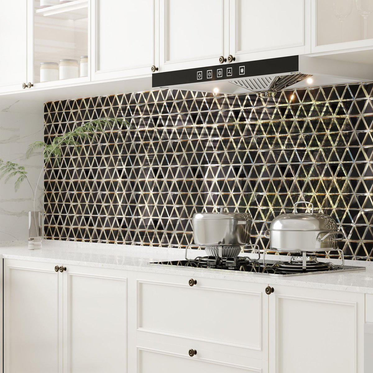 diflart's tweet photo. Sophisticated Living Begins with Attention to Detail. Equilateral Triangle Golden Glass Mosaic Tiles, Exuding Luxury with Restraint.#Diflart #mosaictiles #kitchenupgrade #Tilestyle #homedecor https://t.co/vi8zMOFHoc